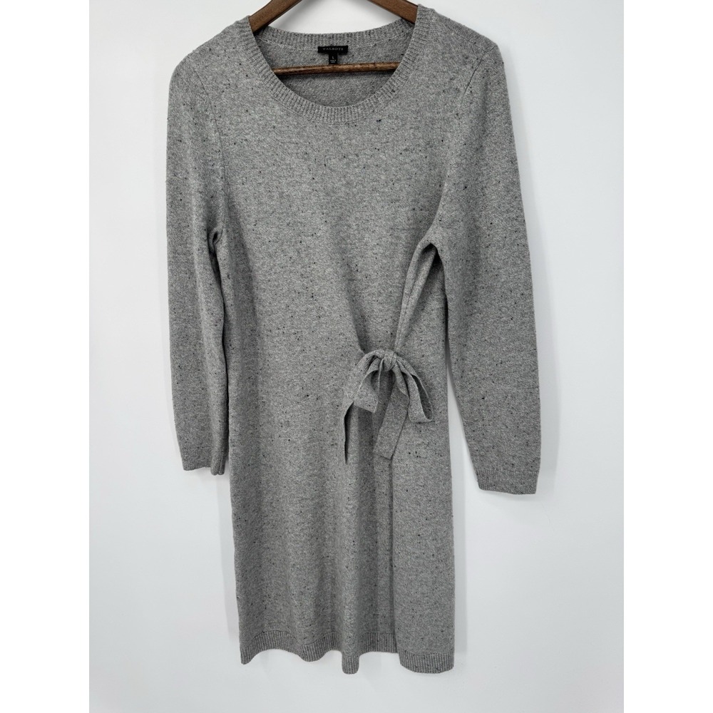 Talbots Gray Knit Sweater Dress Tie Waist Long Sleeve Midi Cozy Minimalist Work - Picture 3 of 10